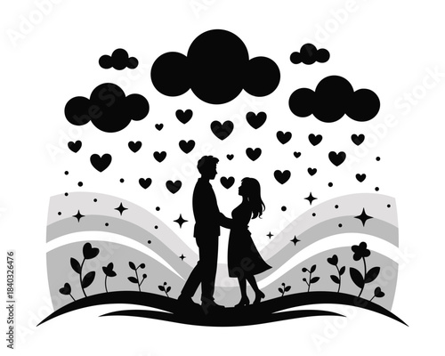 Couple Dancing Under HeartShaped Clouds