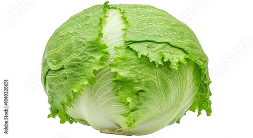 Fresh green iceberg lettuce head isolated healthy vegetable ingredient transparent background