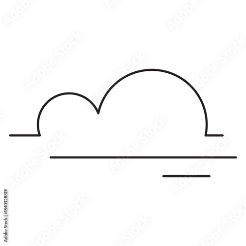 Two smaller clouds above stylized ground lines. Represents partial or shifting cloud cover, overcast, or low fog/mist. Clean and simple vector graphic.
