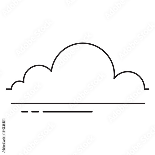 Single elongated cloud above stylized ground lines. Represents overcast, solid cloud cover, or low visibility weather. Simple vector illustration.