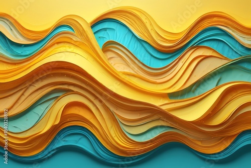 Abstract Wave Pattern - Layered Paper Art in Orange, Teal, and Yellow