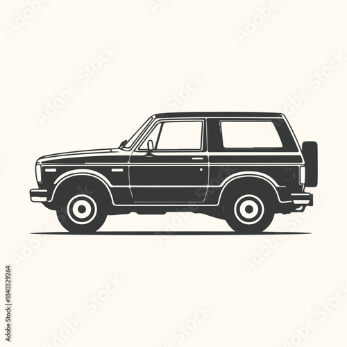Silhouette of a vintage two-door SUV with a spare tire vehicle automobile