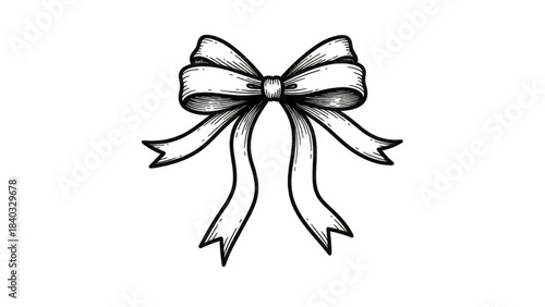 Black ribbon bow sketch isolated on a transparent background