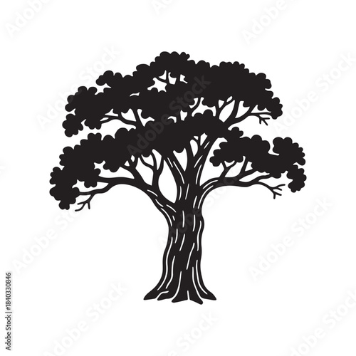 Black Tree Silhouette Vector Illustration of Ancient Nature and Strength.