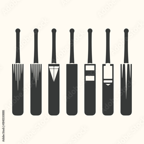 Collection Of Cricket Bats In Silhouette sports equipment