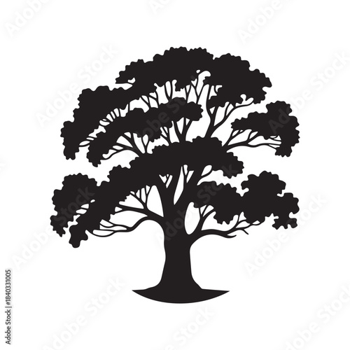 Black Tree Silhouette Vector Illustration of Ancient Nature and Strength.