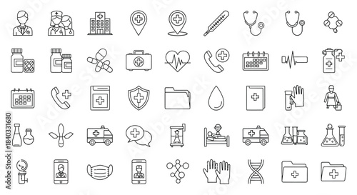 Collection of various medical and healthcare icons isolated on perfect for health, medicine, and wellness related projects