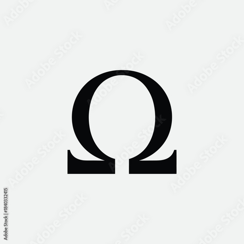 Black omega symbol on a light gray background