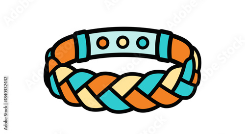 Colorful braided friendship bracelet illustration with orange, yellow, and blue patterns, isolated on a white background