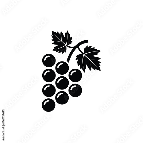 Stylized black grapes with leaves silhouette icon