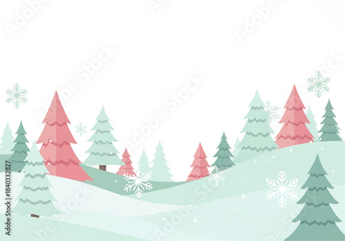 Colorful Winter Landscape with Pink and Green Trees