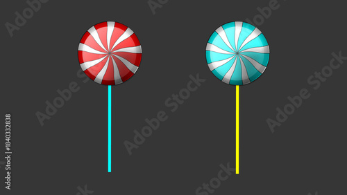 Two Swirled Lollipops on Sticks Red and Blue candy