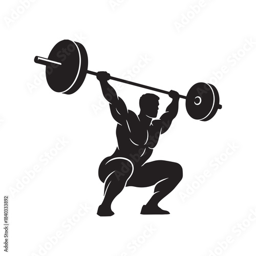 Powerful Weightlifter Silhouette Completing a Clean and Jerk or Snatch Lift.