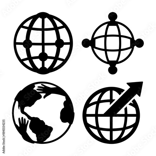Global network, communication, and sustainable growth icon set Vector