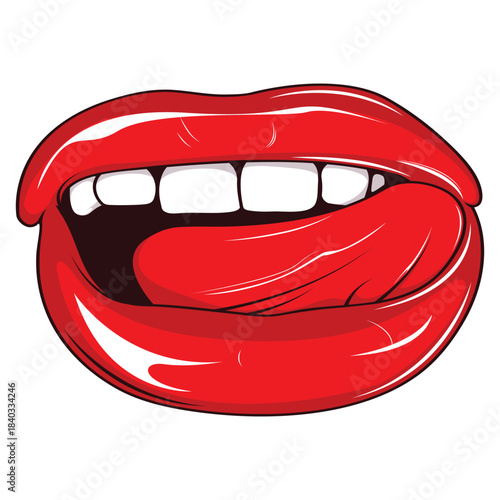 Mouth Clipart – Red Lips with Tongue Out & Glossy Shine for Pop Art & Fashion Designs