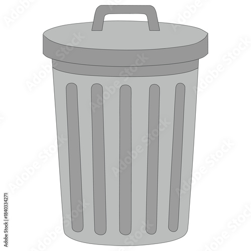 Trash Can Clipart – Gray Cartoon Bin with Lid & Handle for Cleanliness, Sanitation & UI Designs