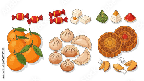 Asian Festival Food Collection: Dumplings, Mooncakes, Fortune Cookies, Mandarin Oranges, and Candy