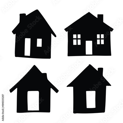 Hand-drawn house icons set. simple doodle style home symbols. Vector