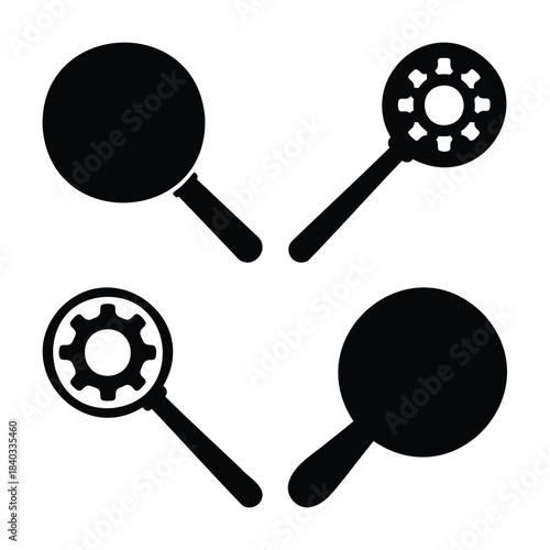 Magnifying glass search and settings optimization icons vector Vector