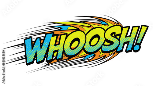 Dynamic Comic Book Style Whoosh Graphic with Retro Halftone Effect