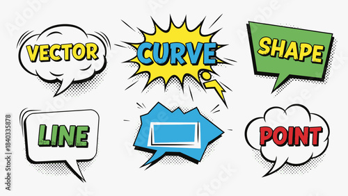 Comic graphic elements with basic mathematical terms vector illustration
