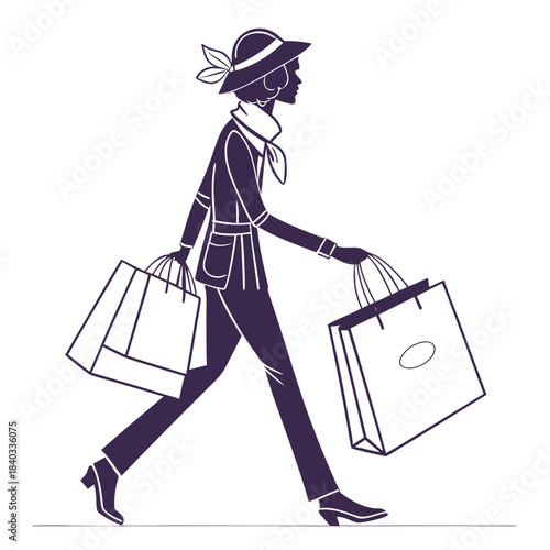 Fashionable girl carrying shopping bags vector illustration