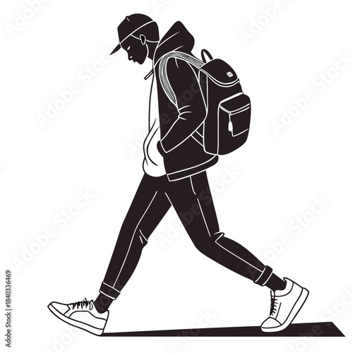 A black silhouette vector illustration of a man running with a briefcase in a sporty and dynamic style