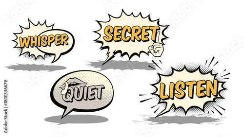 Comic Speech Bubbles with Whisper Listen Secret Quiet