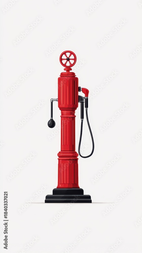 Fototapeta premium A vintage red petrol pump standing elegantly, symbolizing classic fuel history.