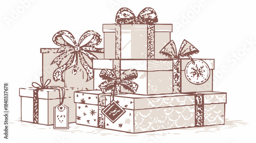 Christmas Gift Box Collection Silhouette Vector with Ribbons and Bows