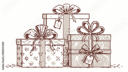 Christmas Gift Box Collection Silhouette Vector with Ribbons and Bows