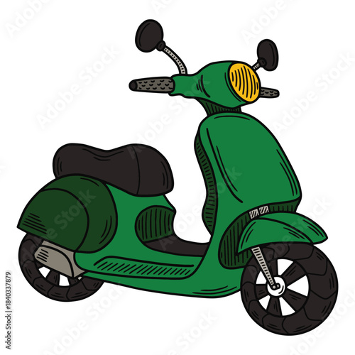 Motor Scooter Clip art – Green Classic Urban Ride with Headlight and Reviewer Mirrors