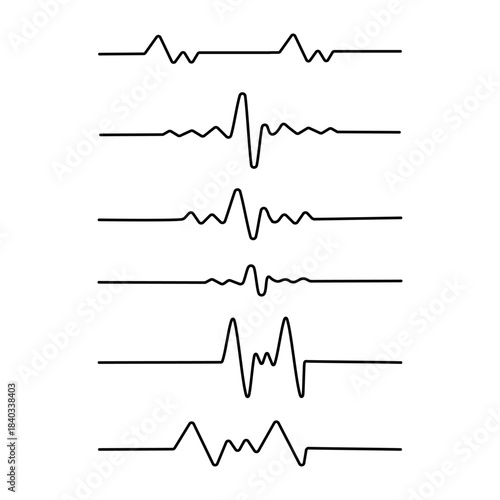 Cardiogram lines or radio waves on a white background. Animated cardiogram pulsation set.