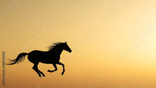 Wallpaper Mural Black Horse Silhouette Running against Golden Sunset Gradient Torontodigital.ca