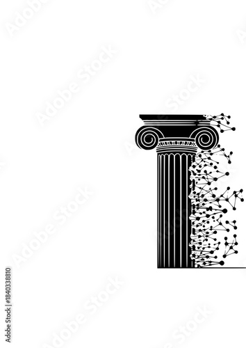 Modern Heritage Data Pillar Silhouette: Greek Column and Information Graph Vector