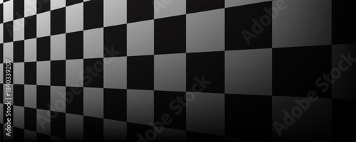 Chess perspective floor background. Black and white chessboard perspective floor texture. Checker board pattern surface. Fading away vanishing checkerboard background. 