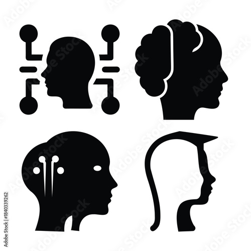 Artificial intelligence and human mind concepts vector icon set Vector