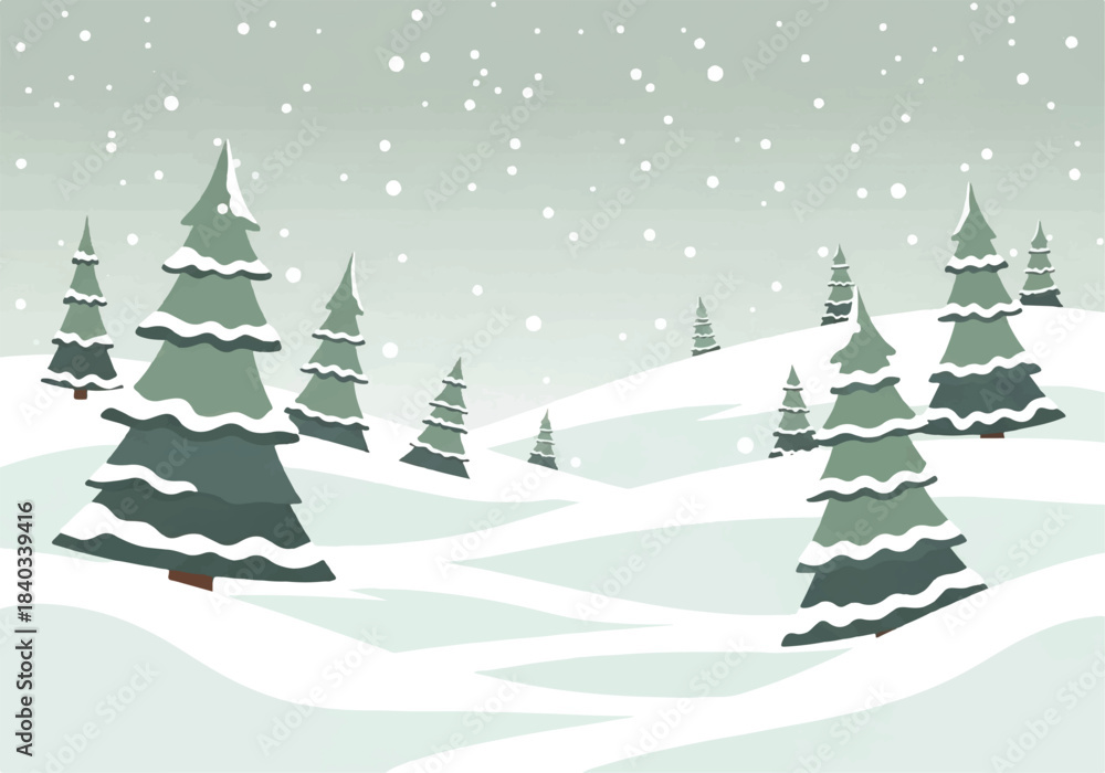 Obraz premium Snowy Forest with Frosted Evergreen Trees