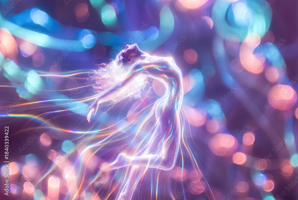 Obraz premium the generated art. a female figure made of energy threads