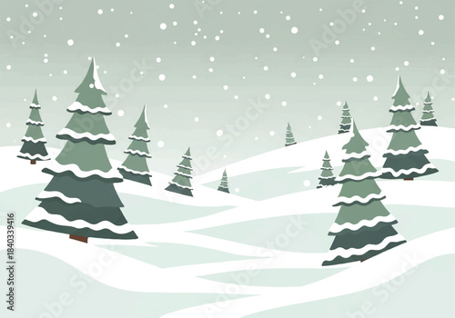 Snowy Forest with Frosted Evergreen Trees