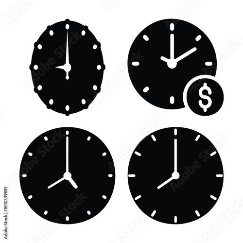 Time and money clock icons set vector graphic illustration design Vector