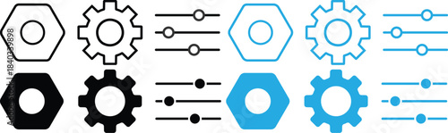 parameters and setting icons set vector on transparent background. Settings icon with gear and sliders for configuration and control panel

