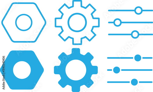 parameters and setting icons set vector on transparent background. Settings icon with gear and sliders for configuration and control panel
