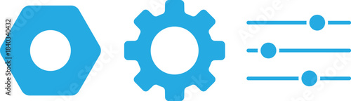 parameters and setting icons set vector on transparent background. Settings icon with gear and sliders for configuration and control panel
