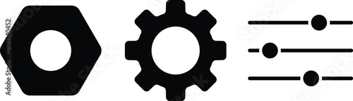 parameters and setting icons set vector on transparent background. Settings icon with gear and sliders for configuration and control panel
