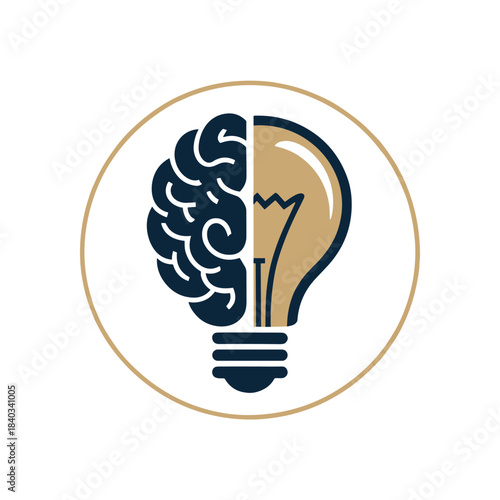 Brain and light bulb icon in a circle symbolizing ideas and innovation