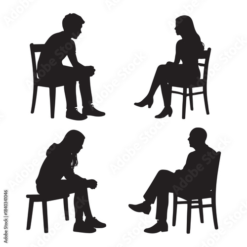 men and women and teenagers sitting on bench or chair vector