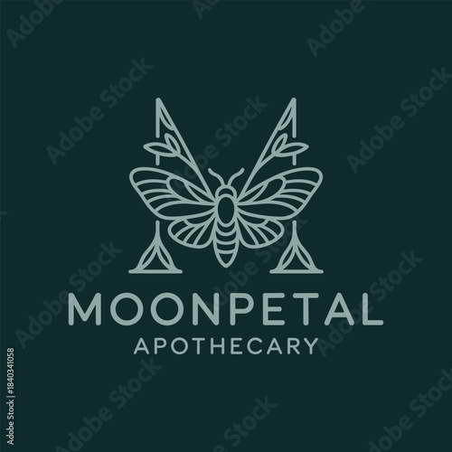 Moonpetal apothecary logo with a bee and leaves on dark background