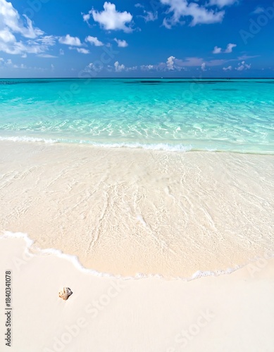 Tropical beach scene with turquoise water and white sand