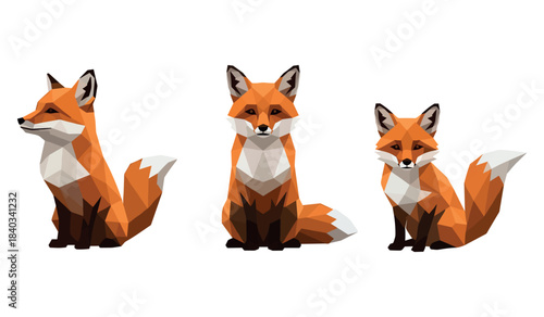 Polygonal fox trio illustration: geometric wildlife art